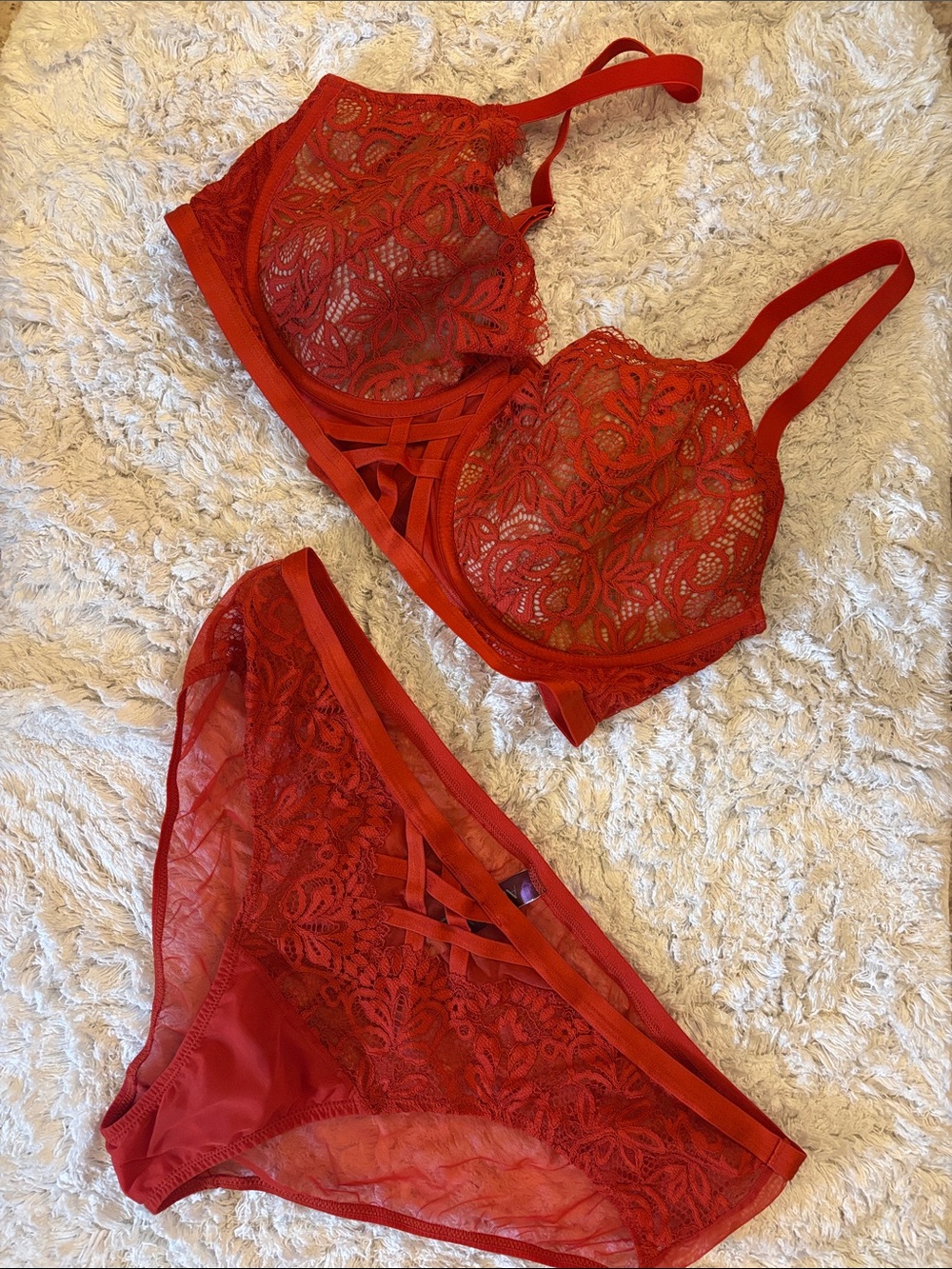 Adore Me Red Lace Underwire Bra & Hipster Panty Set
